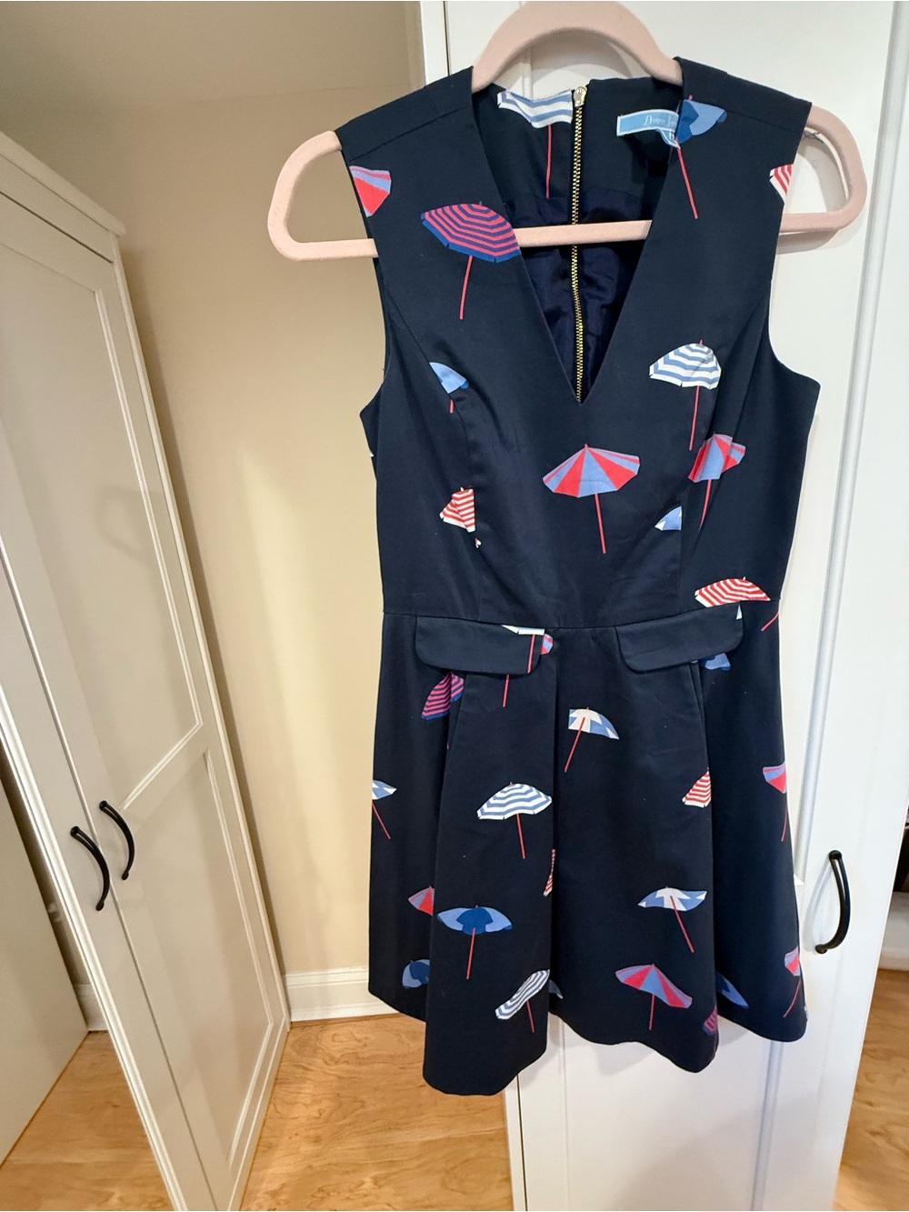 Draper James Navy Sleeveless Mini Dress with Umbrella Print
